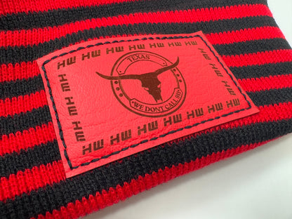 Texas Beanie, H Stitch Cuffed Beanie, Black and Red RoRo