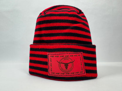 Texas Beanie, H Stitch Cuffed Beanie, Black and Red RoRo
