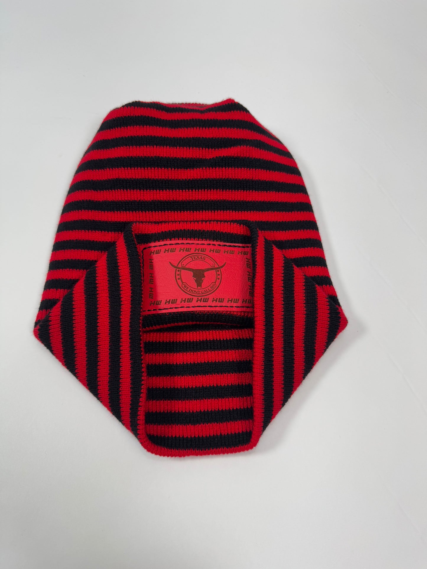 Texas Beanie, H Stitch Cuffed Beanie, Black and Red RoRo