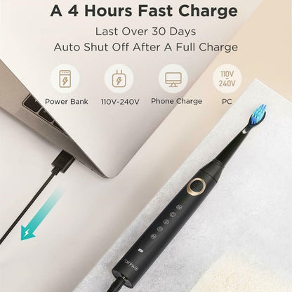 Fairywill Electric Toothbrushes for Adults Kids 5 Modes Smart Timer Rechargeable Whitening Sonic Toothbrush with 10 Brush Heads