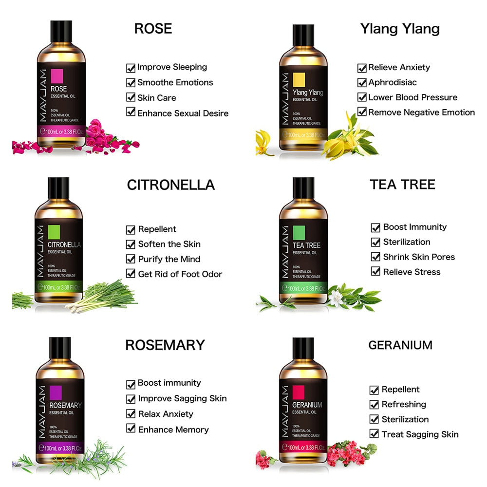 100ml Pure Natural Tea Tree Sandalwood Essential Oils Diffuser Plant Lavender Mint Vanilla Rosemary Eucalyptus Essential Oil
