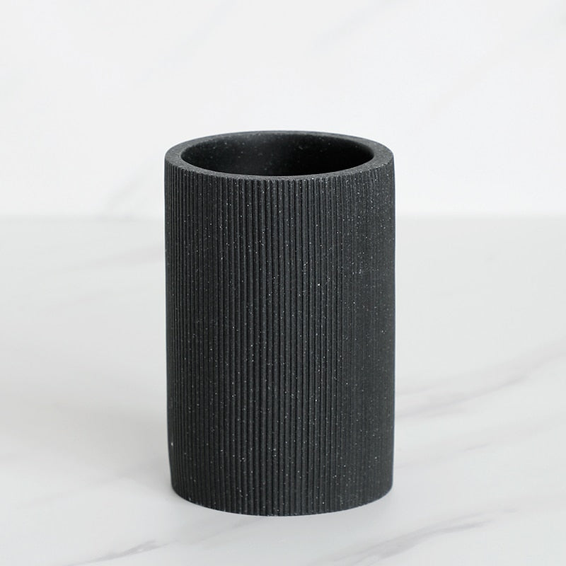Sleek Black Bathroom Set: Soap Dispenser, Toothbrush Holder, Tumbler, Soap Dish, Mouthwash Cup, Toilet Brush Holder
