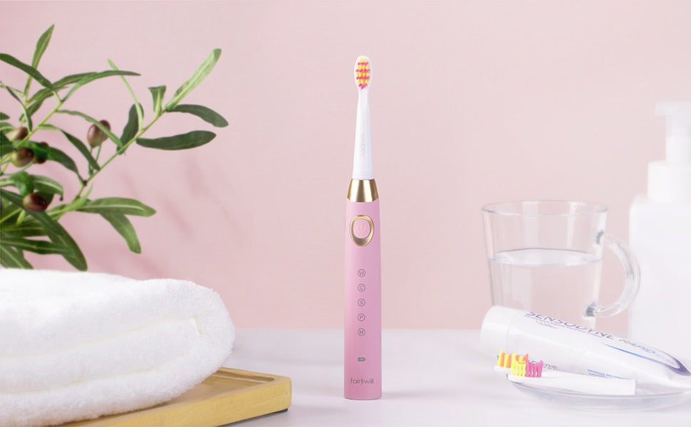 Fairywill Electric Toothbrushes for Adults Kids 5 Modes Smart Timer Rechargeable Whitening Sonic Toothbrush with 10 Brush Heads