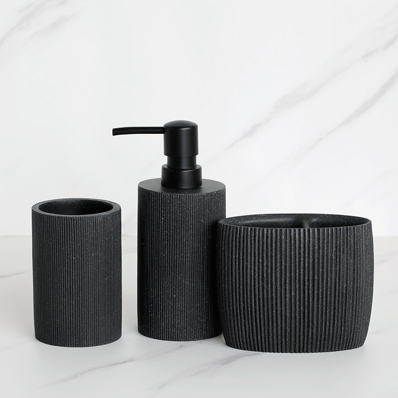 Sleek Black Bathroom Set: Soap Dispenser, Toothbrush Holder, Tumbler, Soap Dish, Mouthwash Cup, Toilet Brush Holder