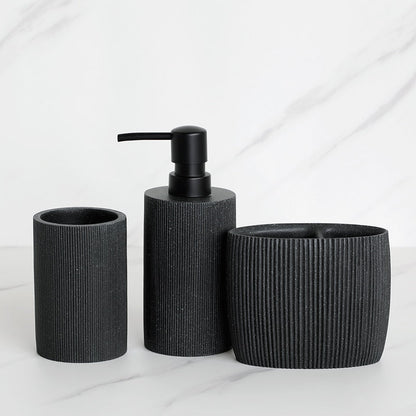Sleek Black Bathroom Set: Soap Dispenser, Toothbrush Holder, Tumbler, Soap Dish, Mouthwash Cup, Toilet Brush Holder