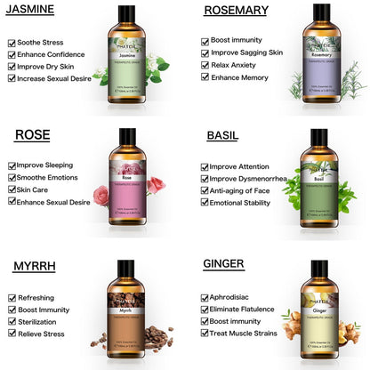 3.4OZ 100ML Lemongrass Aromatic Essential Oil Natural Mint Citronella Tea Tree Vanilla Juniper Geranium Chamomile Jojoba Oil