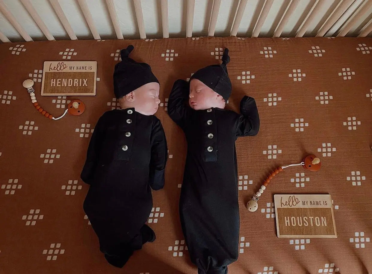 Newborn Knotted Gown and Hat Set Black, Newborn Clothes