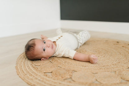 GOTS Certified Natural Henley Short Sleeve Bodysuit + Coconut Buttons