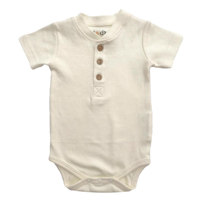 GOTS Certified Natural Henley Short Sleeve Bodysuit + Coconut Buttons