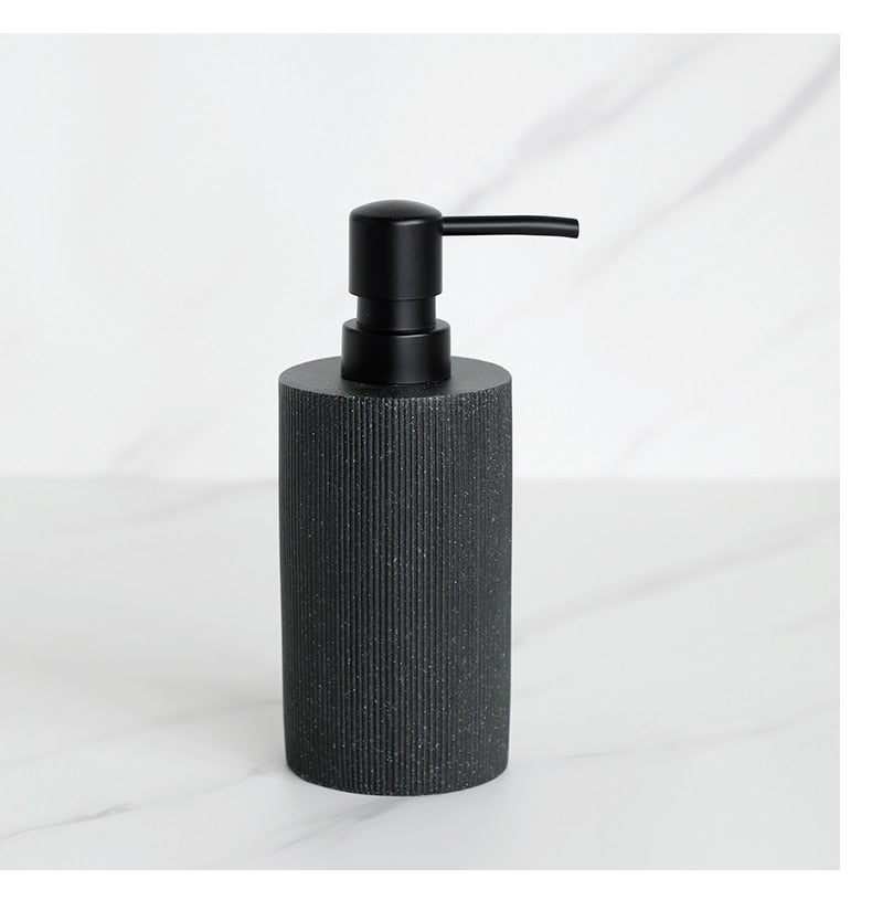 Sleek Black Bathroom Set: Soap Dispenser, Toothbrush Holder, Tumbler, Soap Dish, Mouthwash Cup, Toilet Brush Holder