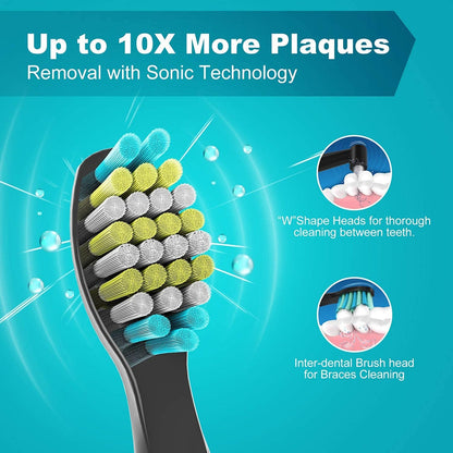 Fairywill Electric Toothbrushes for Adults Kids 5 Modes Smart Timer Rechargeable Whitening Sonic Toothbrush with 10 Brush Heads
