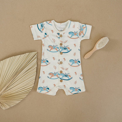 GOTS Certified Organic Cotton Short Sleeve Romper - Rocking Horse