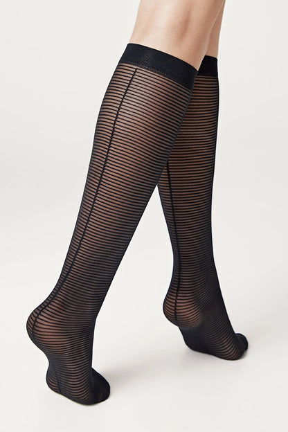 Fantasy Knee Highs Conte Lines - Horizontal Stripes and Seam Effect
