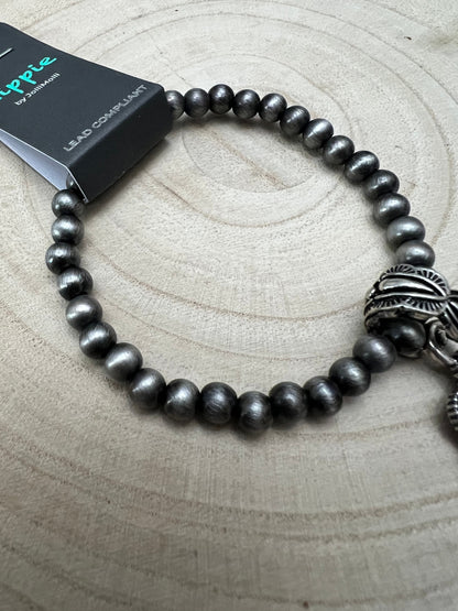 Western Faux Pearl and Concho with Faux Turquoise Stretch Bracelet - 6 inch