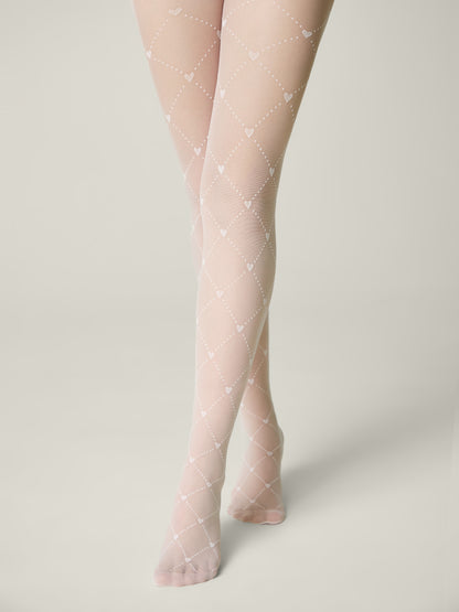 Conte Alice 20 Den - Fantasy Tights for Girls with Geometric Pattern and Hearts - 12, 14, 16yr. (24S-169SP)
