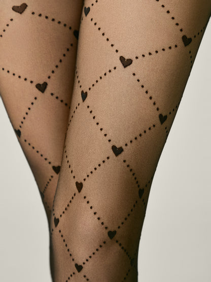 Conte Alice 20 Den - Fantasy Tights for Girls with Geometric Pattern and Hearts - 12, 14, 16yr. (24S-169SP)