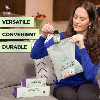 Compostable Resealable Bags. Eco-Friendly & Durable. Snack, Sandwich, Quart & Gallon Sizes