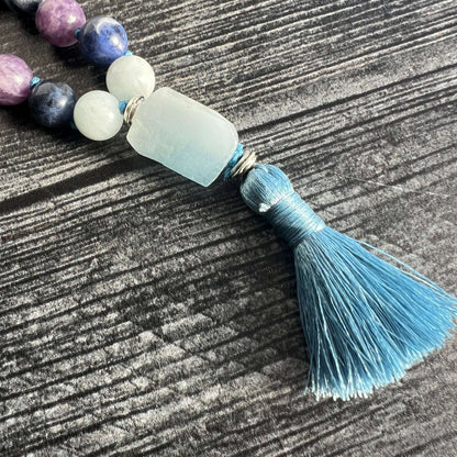 Throat Chakra Meditation Mala – 27 Beads of Aquamarine & Sodalite