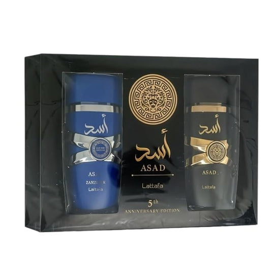 Lattafa Asad Gift Set Eau de Parfum includes (3.4 oz Asad+ 3.4 oz Asad Zanzibar) for Men
