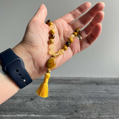Solar Plexus Meditation Mala – 27 Beads of Citrine & Tiger Eye