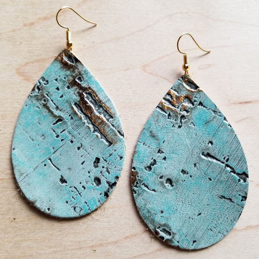 **Leather Teardrop Earrings in Turquoise Metallic 222m