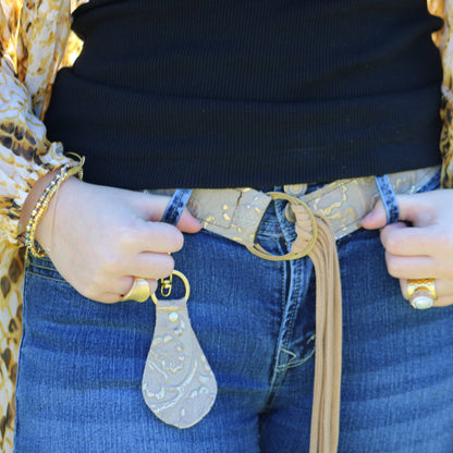 Embossed Leather Key Chain -Gilded Cowboy 702k