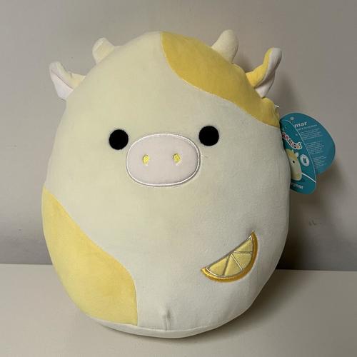 Squishmallows 11'' Dagmar The Lemon Cow Plush Toy, Yellow, White