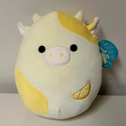 Squishmallows 11'' Dagmar The Lemon Cow Plush Toy, Yellow, White