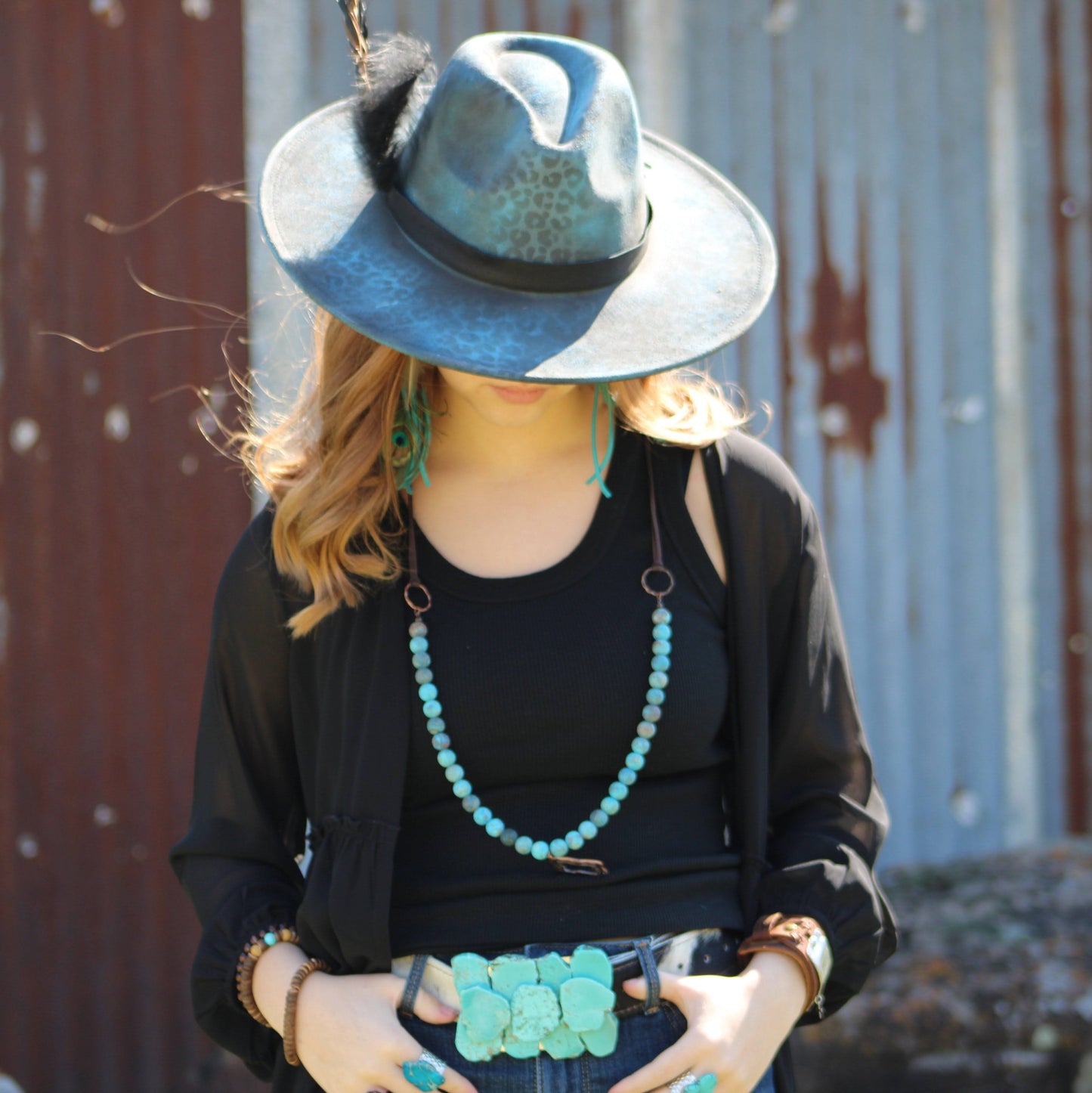 Large Turquoise Slab Belt Buckle 901f