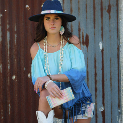 **Leather Oval Earring-Pastel Navajo 224v