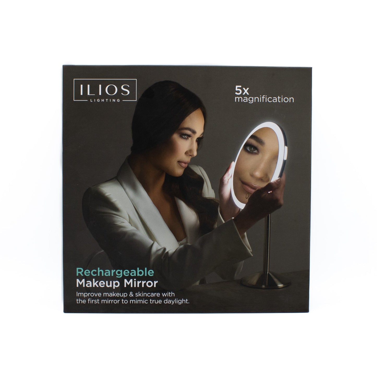 ILIOS Lighting Rechargeable Round Table Makeup Mirror 5x Magnification - New