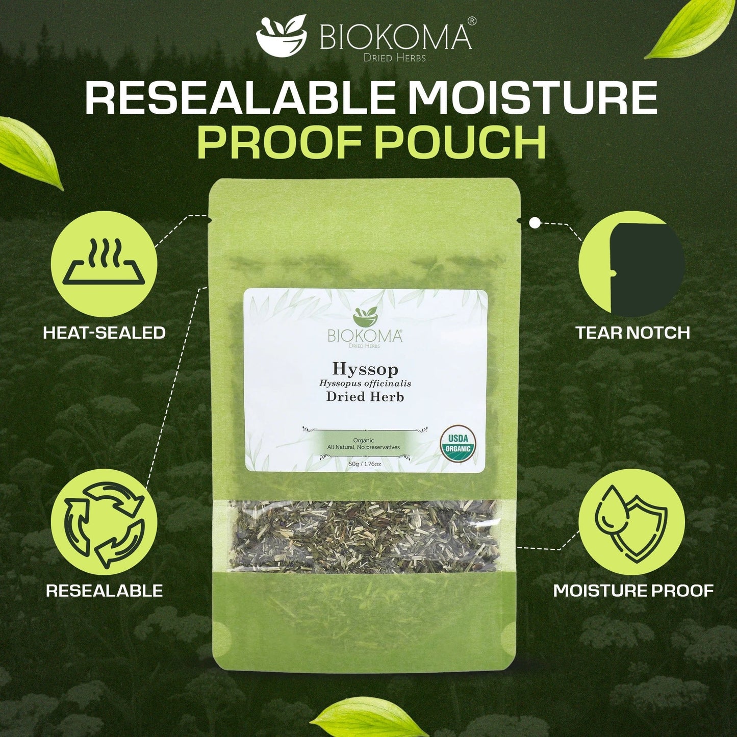 Hyssop (Hyssopus officinalis) Organic Dried Herb 50g 1.76oz