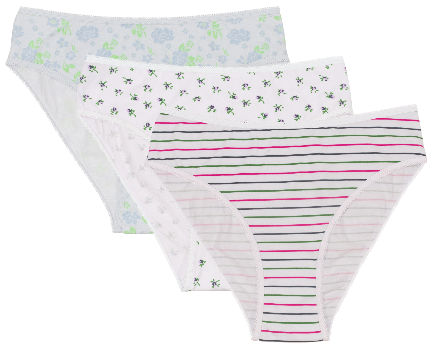 High Waist Cotton Bikini Assorted Print 3 Pack