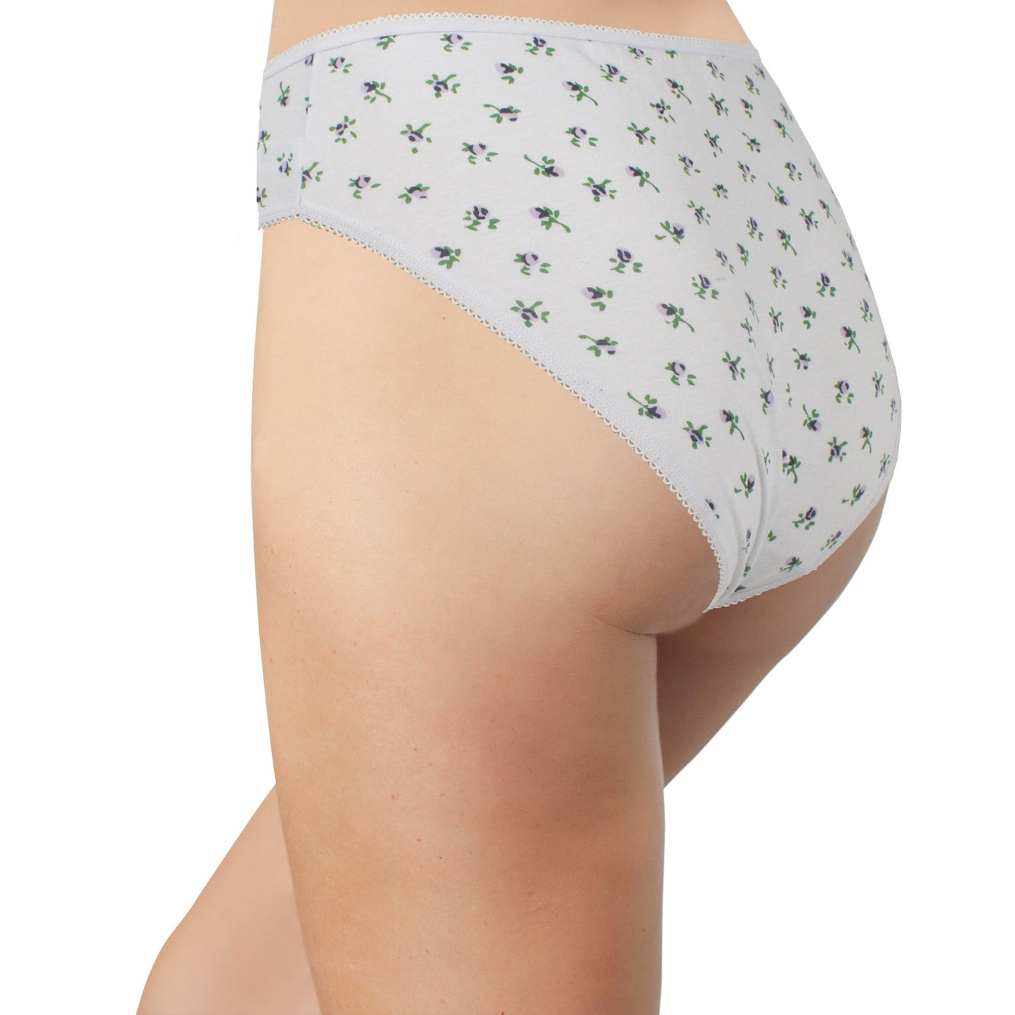 Printed Cotton High Waist Bikini with Picot Trim