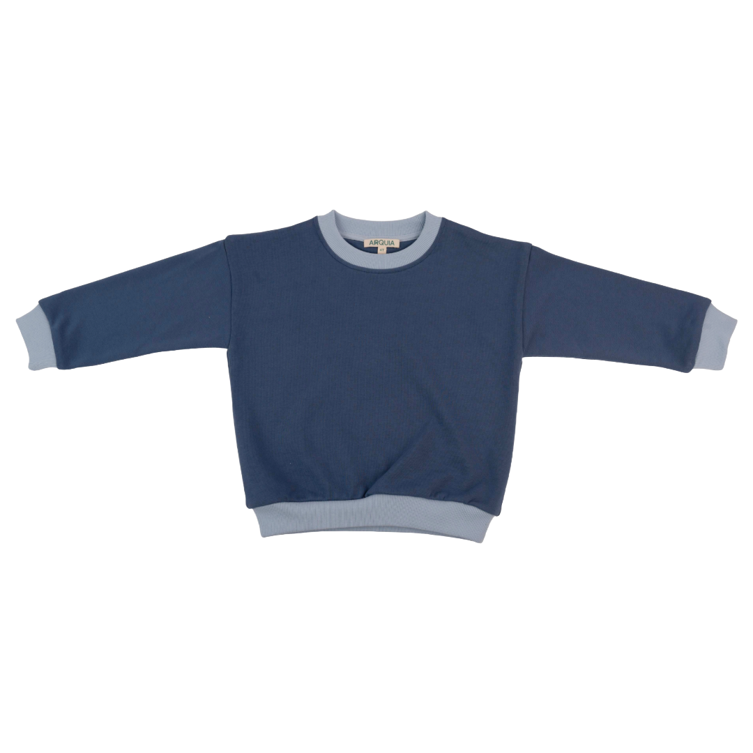 Kids Contrast Sweatshirt in Navy Blue with Light Blue