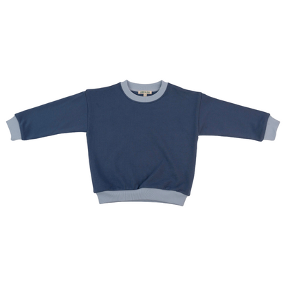 Kids Contrast Sweatshirt in Navy Blue with Light Blue