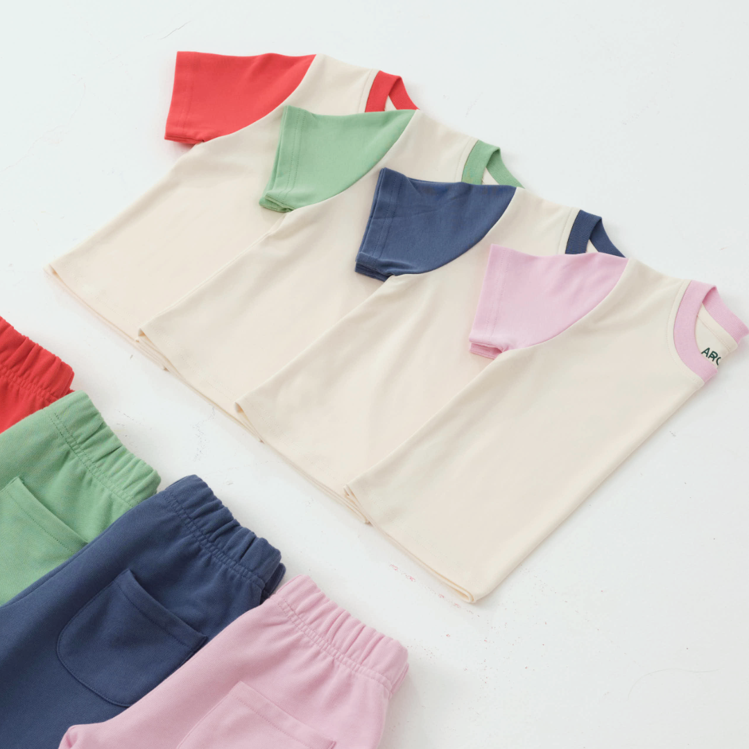 Kids Colorblock Tee in White with Engine Red