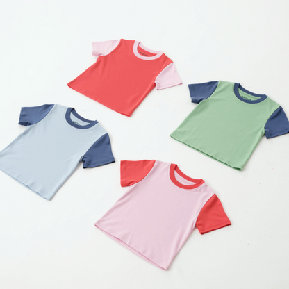 Kids Contrast Tee in Grass Green with Navy Blue