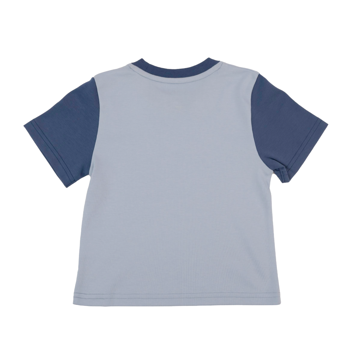 Kids Contrast Tee in Light Blue with Navy Blue