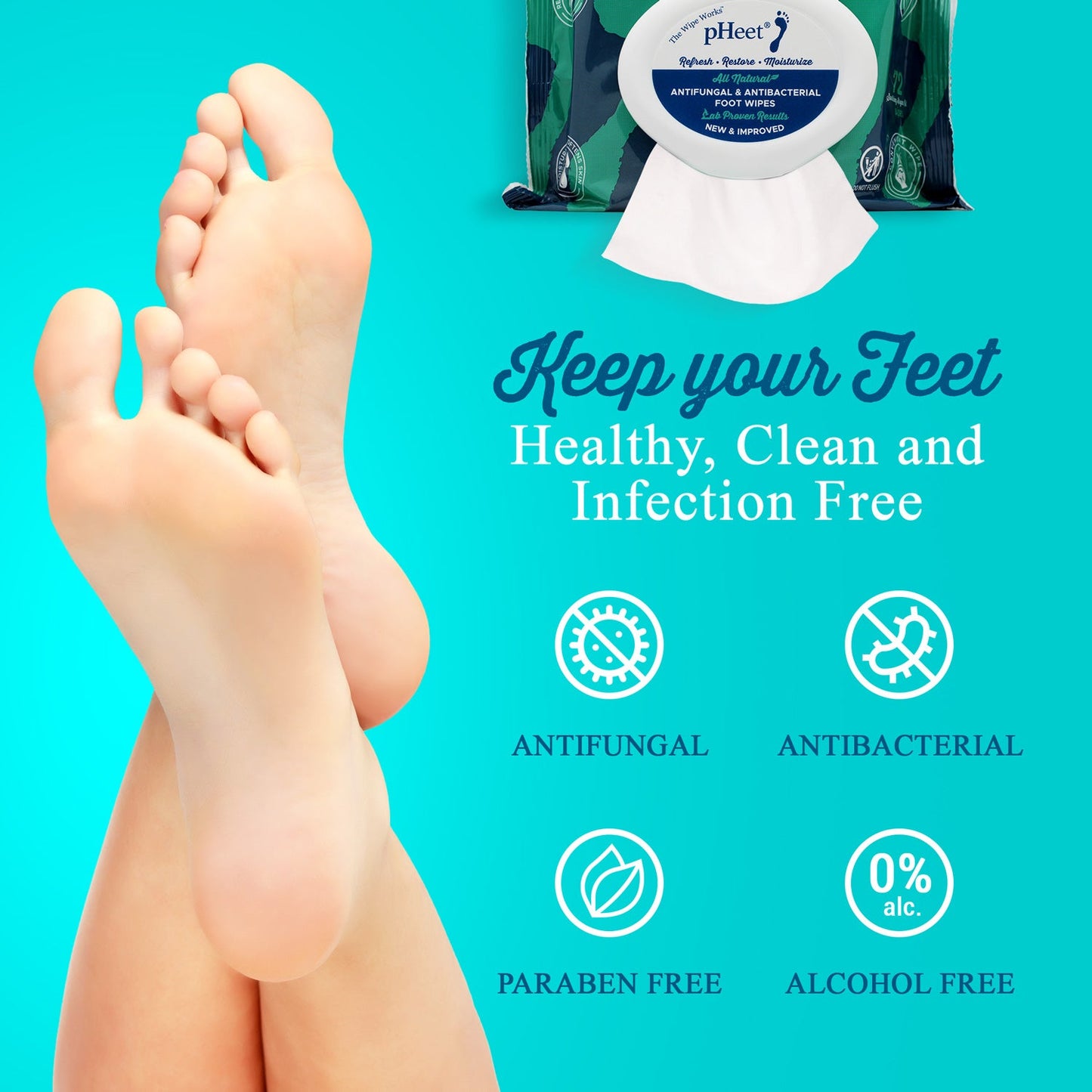 pHeet® Antifungal & Antibacterial Foot Wipes