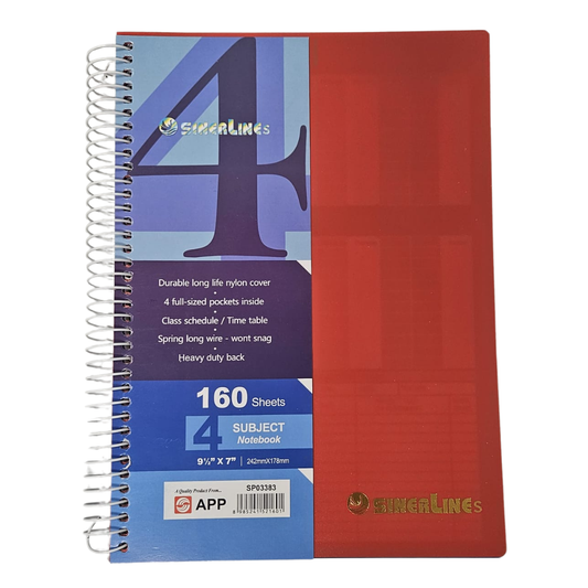 SinAline Spiral Notebook (4 Subject, 160 Sheets)