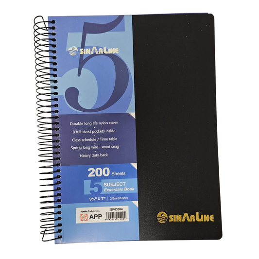 SinAline Spiral Notebook (5 Subject, 200 Sheets)