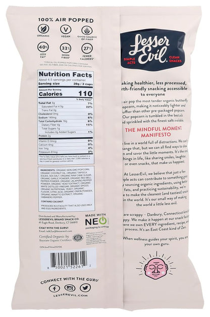 Lesser Evil Fiery Hot Popcorn - Pack of 12 -  4.6 Oz