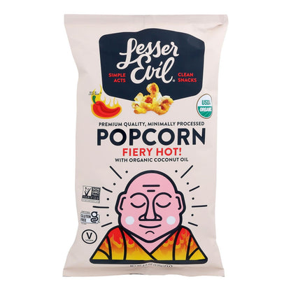 Lesser Evil Fiery Hot Popcorn - Pack of 12 -  4.6 Oz