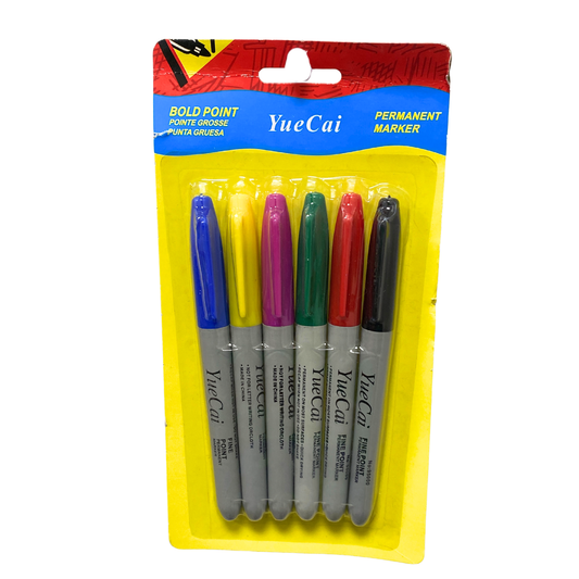 Marcadores Permanentes Colores Surtidos – Paquete de 6