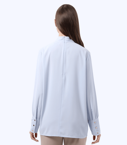 Sky Blue Long Sleeve Mock Neck Maternity Blouse