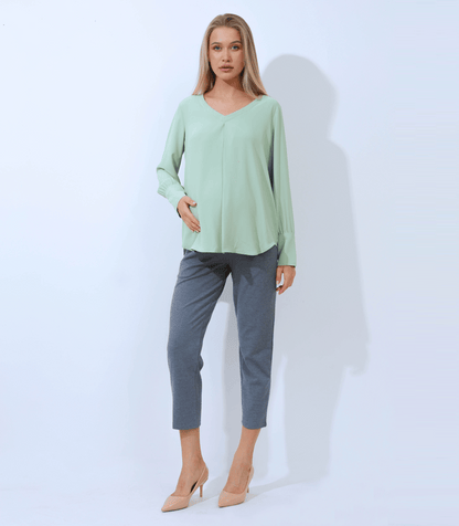 Olive Long Sleeve V-Neck Pleat Maternity Blouse