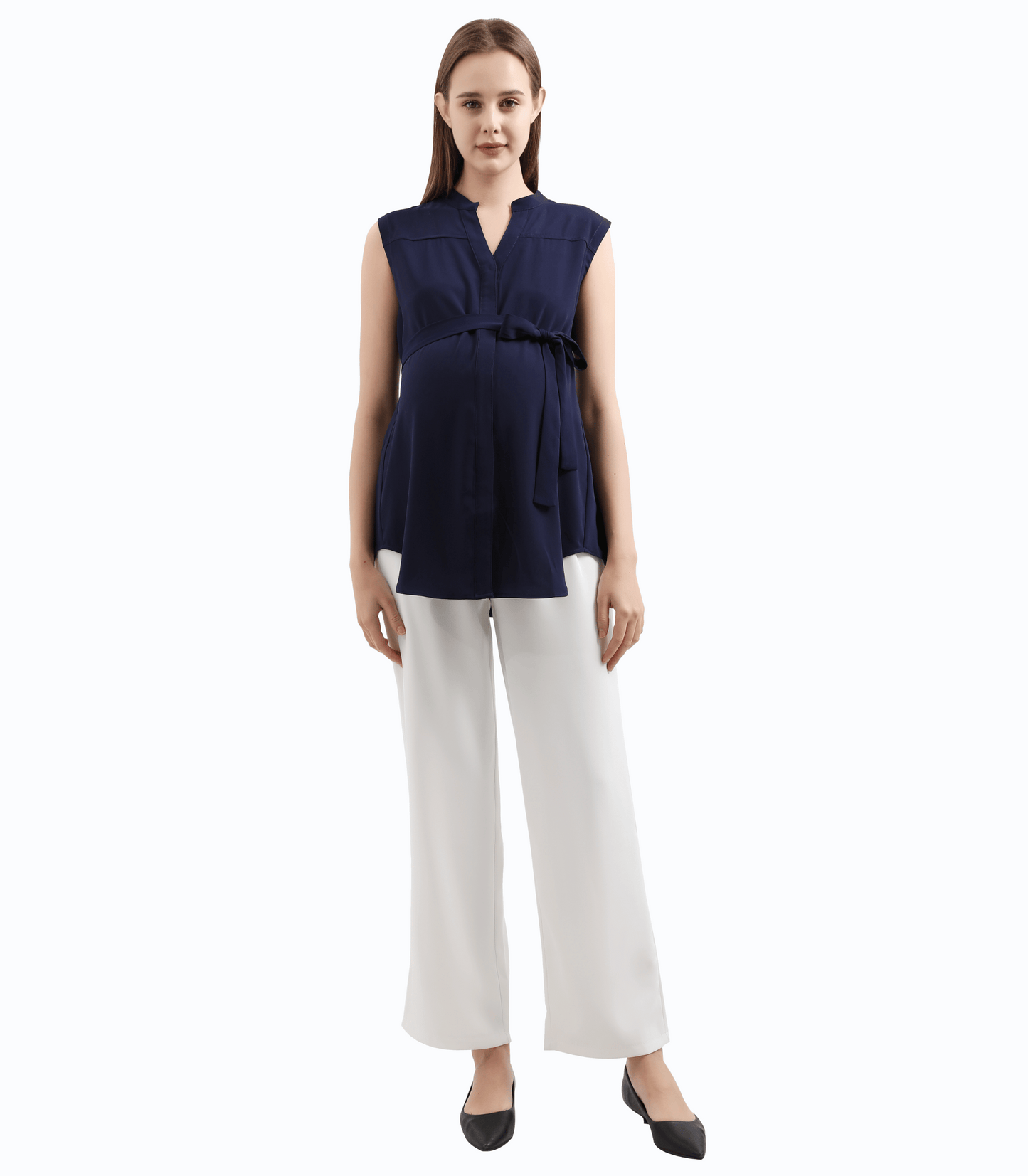 V-Neck Sleeveless Tie Front Maternity Blouse