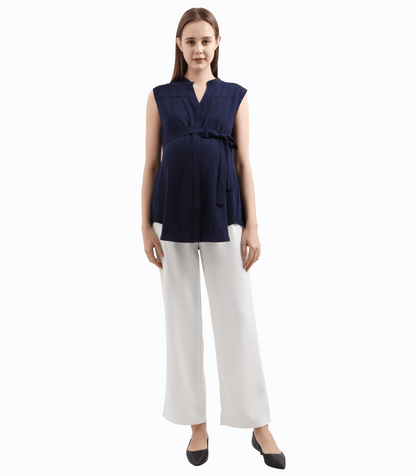 V-Neck Sleeveless Tie Front Maternity Blouse