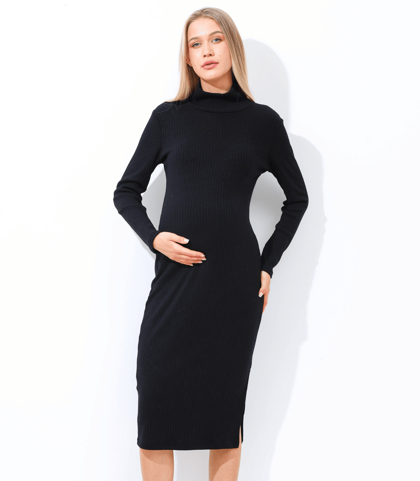 Turtleneck Fitted Maternity Maxi Sweater Dress